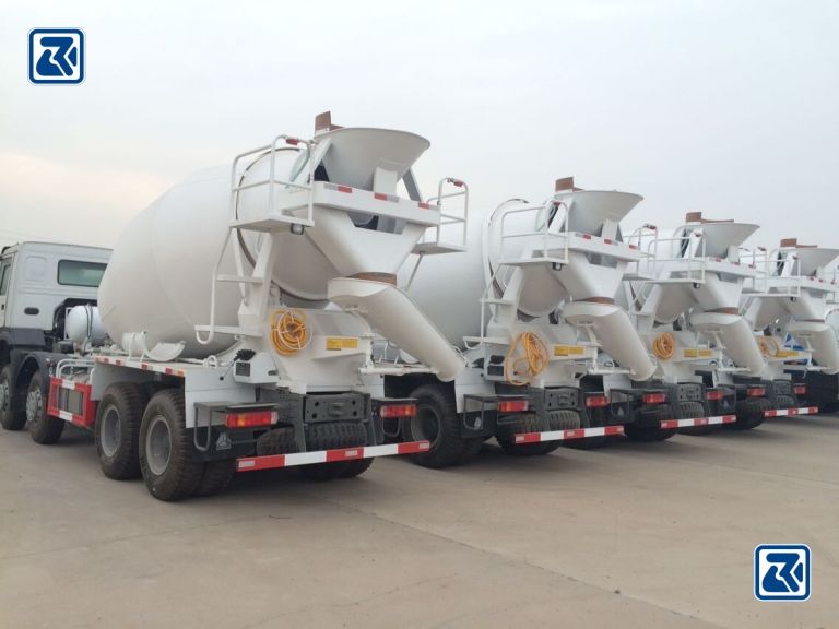 Rear view of HOWO concrete mixer truck with clean mixing drum, efficient design
